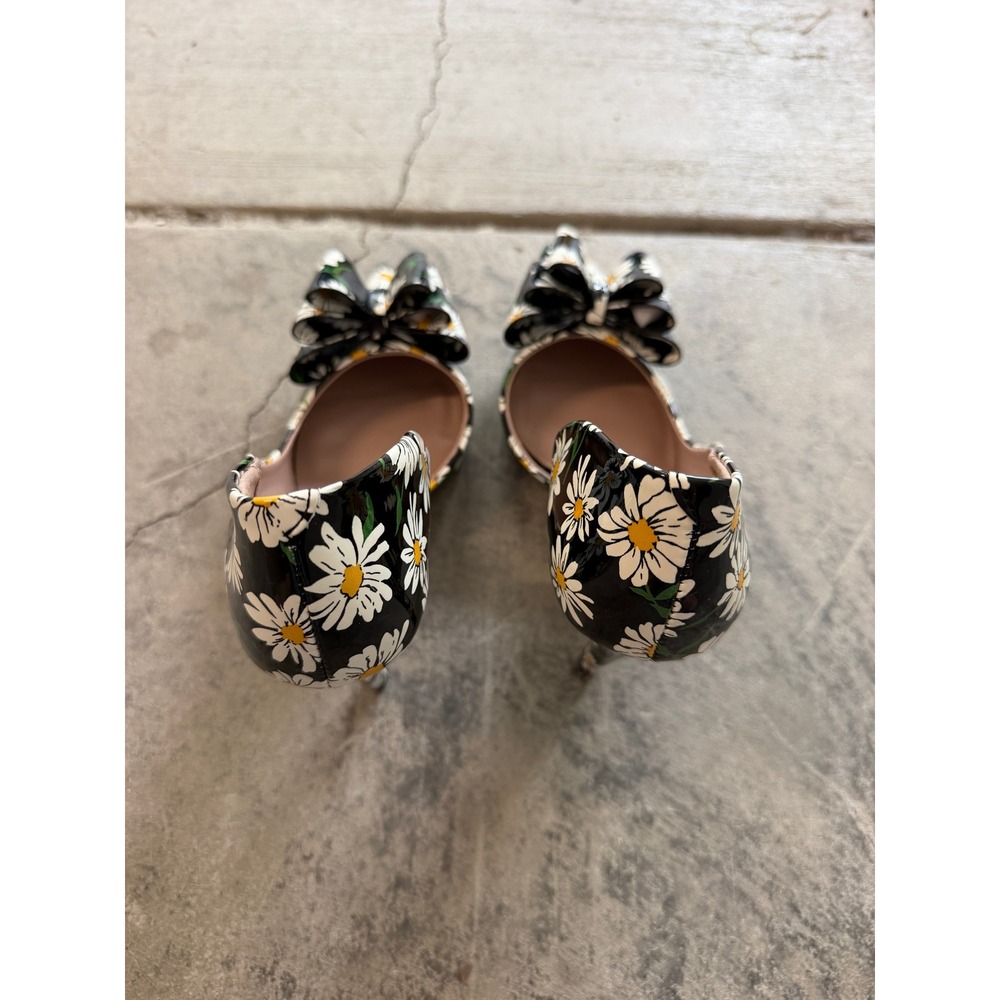 Betsey Johnson Prince-P Daisy Floral Bow D'Orsay Pointed Toe Pumps Black 7M - Picture 7 of 10